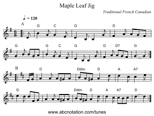Maple Leaf Jig - staff notation