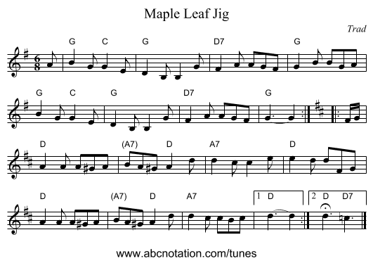 Maple Leaf Jig - staff notation