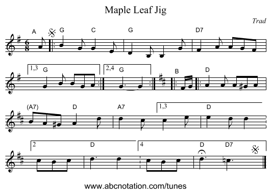 Maple Leaf Jig - staff notation