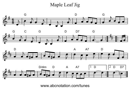 Maple Leaf Jig - staff notation