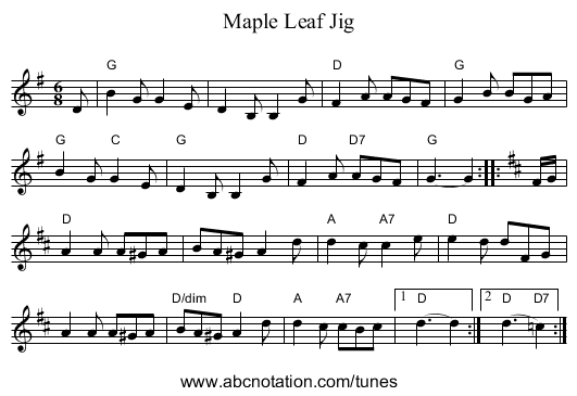 Maple Leaf Jig - staff notation