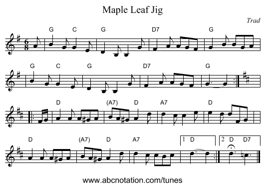 Maple Leaf Jig - staff notation