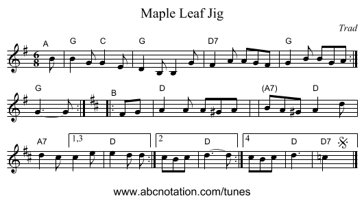 Maple Leaf Jig - staff notation