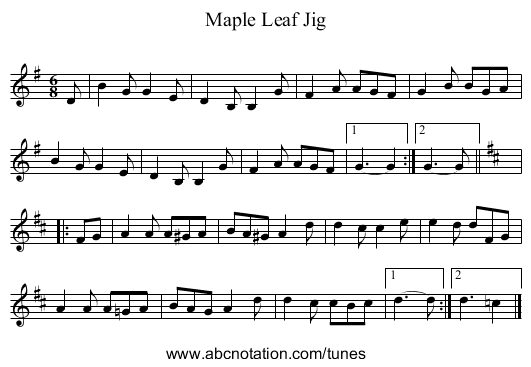 Maple Leaf Jig - staff notation