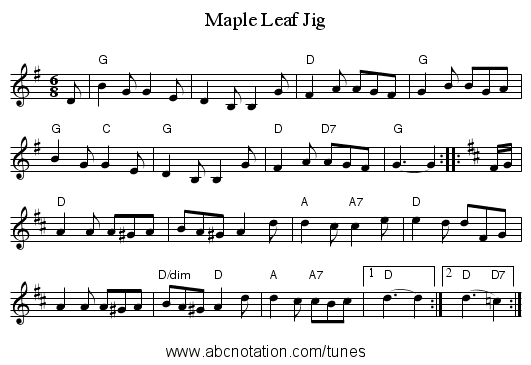 Maple Leaf Jig - staff notation