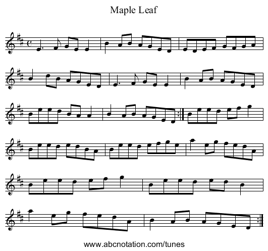 Maple Leaf - staff notation