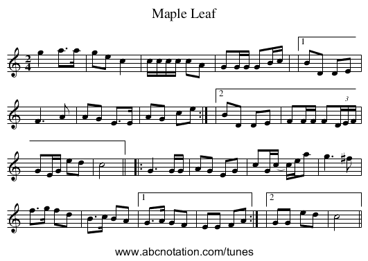Maple Leaf - staff notation