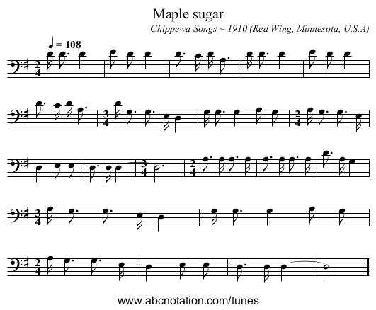 Maple sugar - staff notation