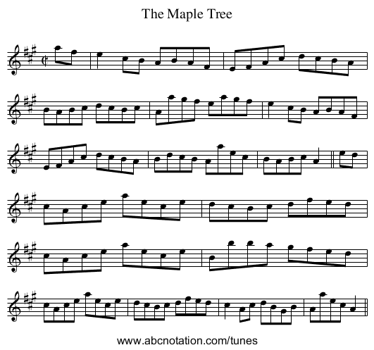 Maple Tree, The - staff notation