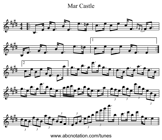 Mar Castle - staff notation