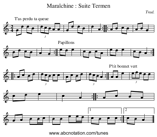 Maraîchine : Suite Termen - staff notation