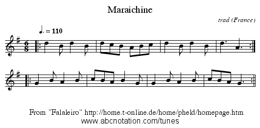 Maraichine - staff notation