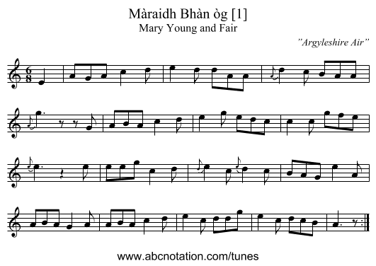 Màraidh Bhàn òg [1] - staff notation