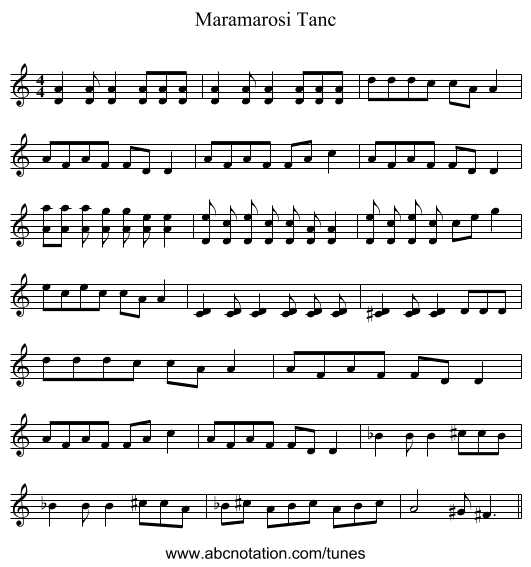 Maramarosi Tanc - staff notation