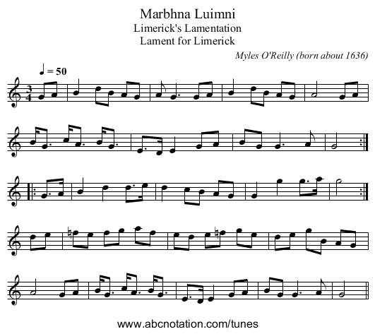 Marbhna Luimni - staff notation