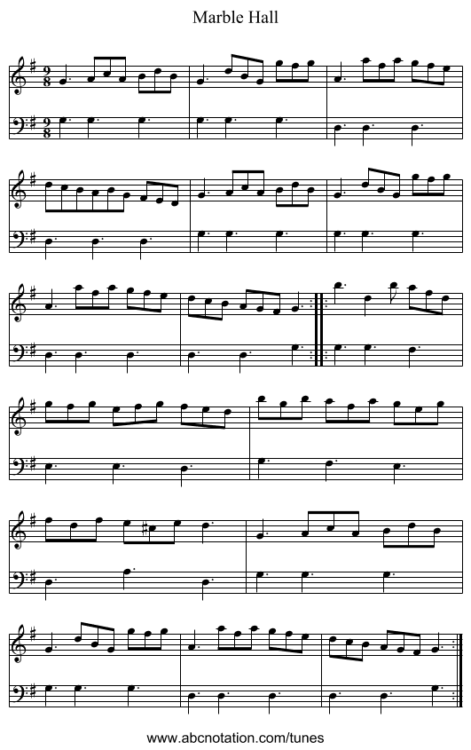 Marble Hall - staff notation