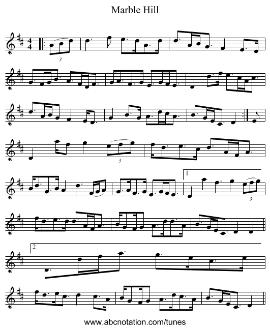 Marble Hill - staff notation