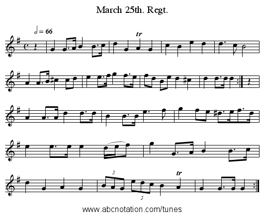 March 25th. Regt. - staff notation
