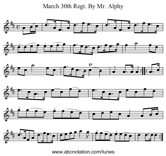 March 30th Regt. By Mr. Alphy - staff notation