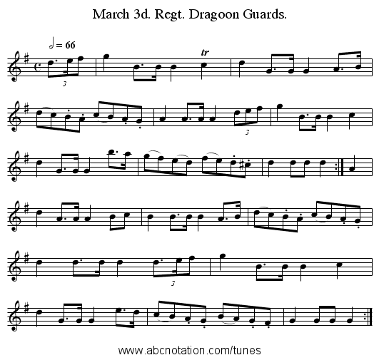 March 3d. Regt. Dragoon Guards. - staff notation