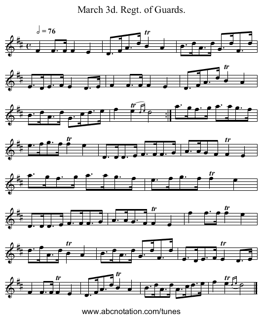 March 3d. Regt. of Guards. - staff notation