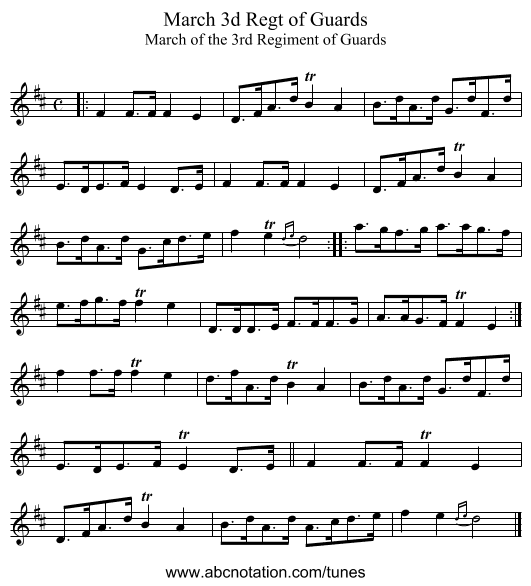 March 3d Regt of Guards - staff notation