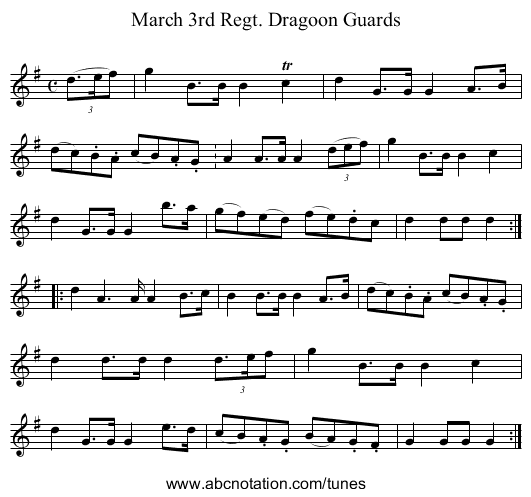 March 3rd Regt. Dragoon Guards - staff notation