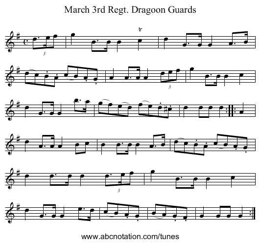 March 3rd Regt. Dragoon Guards - staff notation