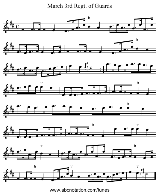 March 3rd Regt. of Guards - staff notation