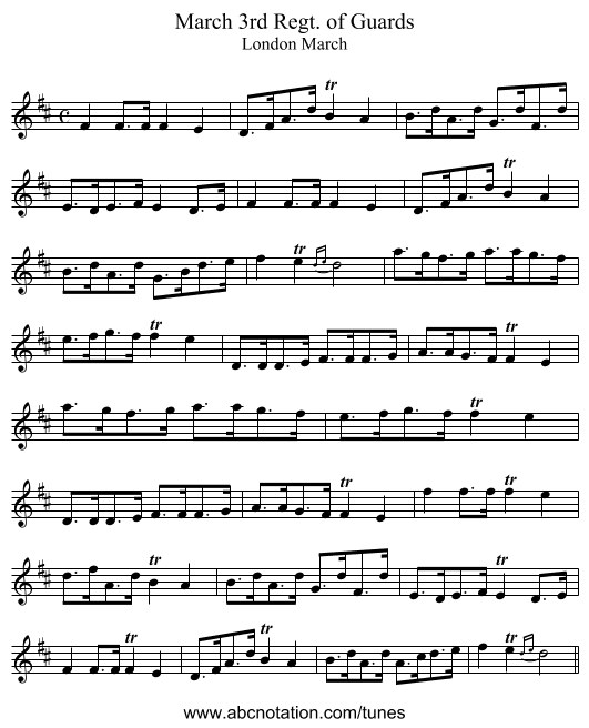 March 3rd Regt. of Guards - staff notation