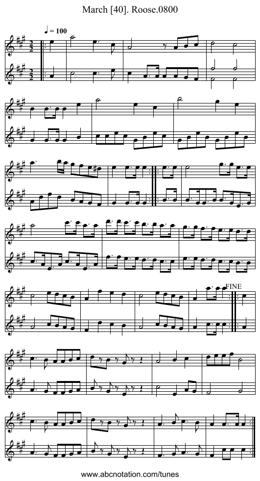March [40]. Roose.0800 - staff notation