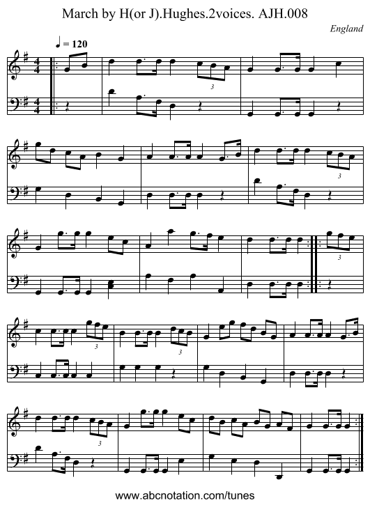March by H(or J).Hughes.2voices. AJH.008 - staff notation