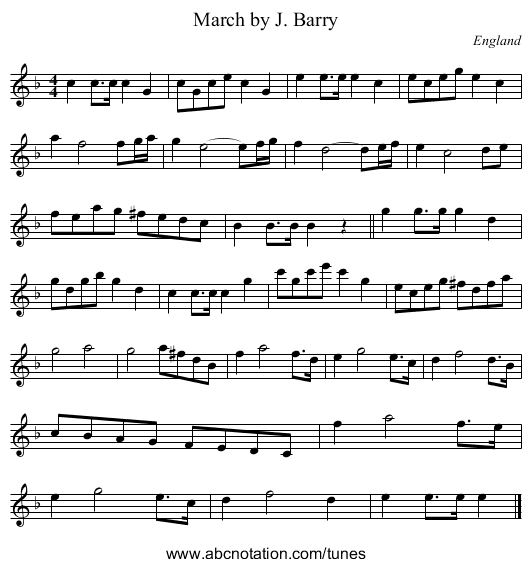 March by J. Barry - staff notation