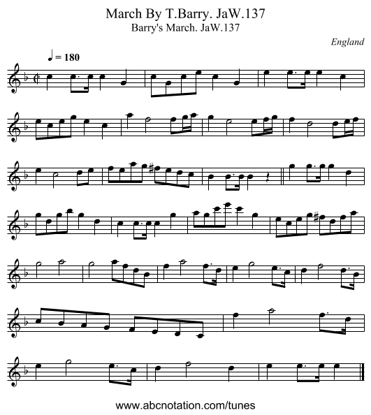 March By T.Barry. JaW.137 - staff notation