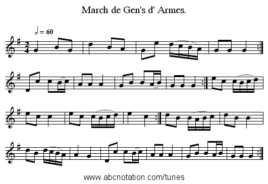 March de Gen's d' Armes. - staff notation