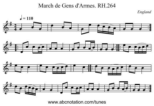 March de Gens d'Armes. RH.264 - staff notation