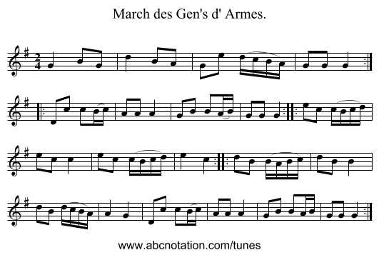 March des Gen's d' Armes. - staff notation