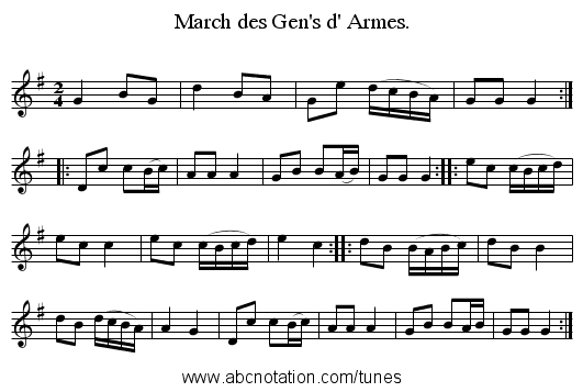 March des Gen's d' Armes. - staff notation