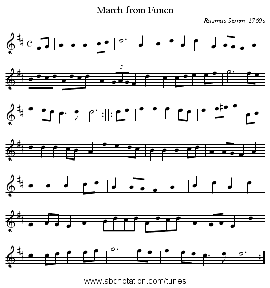 March from Funen - staff notation