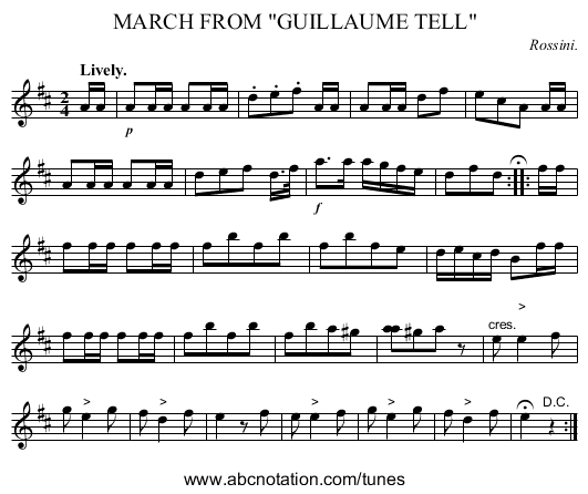 MARCH FROM GUILLAUME TELL - staff notation
