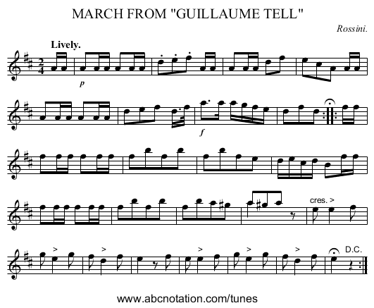 MARCH FROM GUILLAUME TELL - staff notation