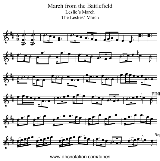 March from the Battlefield - staff notation