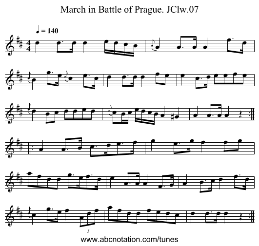 March in Battle of Prague. JClw.07 - staff notation