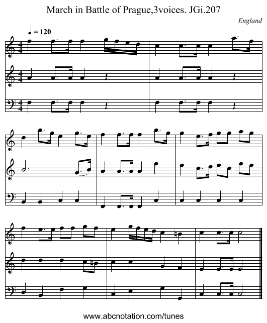 March in Battle of Prague,3voices. JGi.207 - staff notation