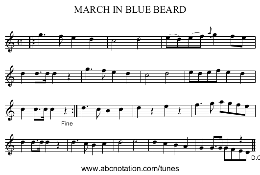 MARCH IN BLUE BEARD - staff notation