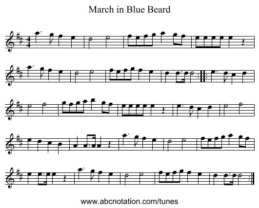 March in Blue Beard - staff notation