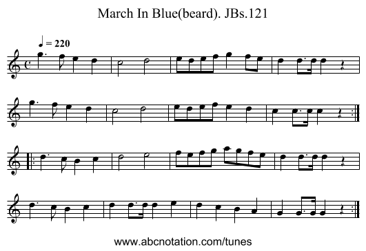 March In Blue(beard). JBs.121 - staff notation