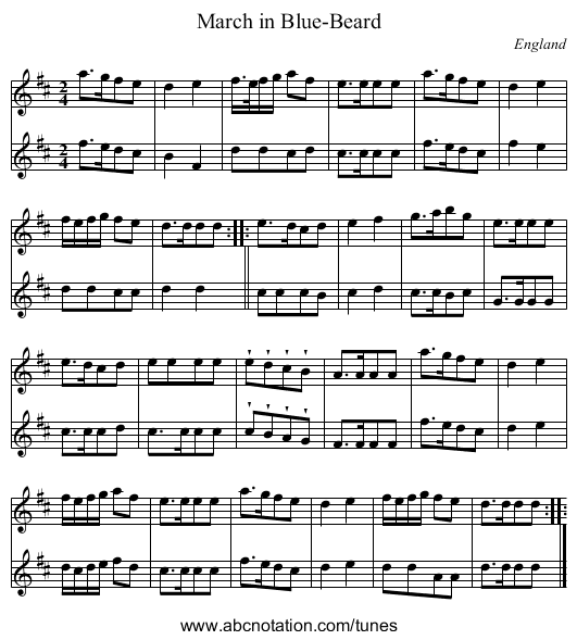 March in Blue-Beard - staff notation