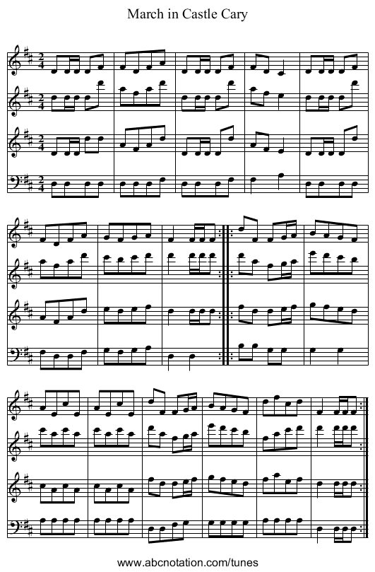 March in Castle Cary - staff notation