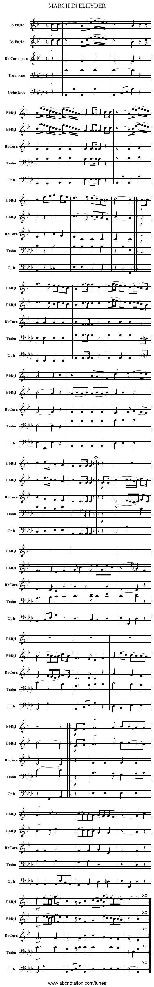 MARCH IN ELHYDER - staff notation